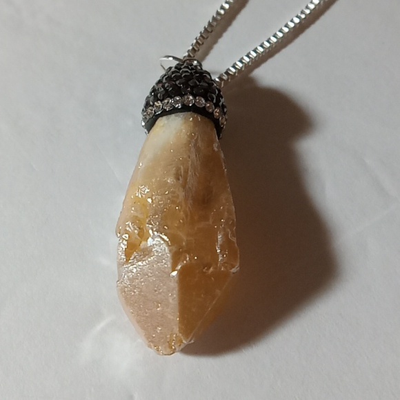 Crystal Point Pendant Necklace W/ Black Topper, Sterling Chain - Picture 5 of 5